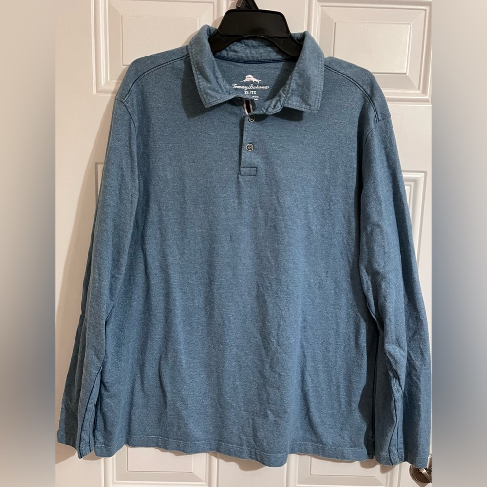 Tommy Bahama Mens XL Breezeway Spectator Long‎ Sleeve Polo Shirt Super Soft Blue
